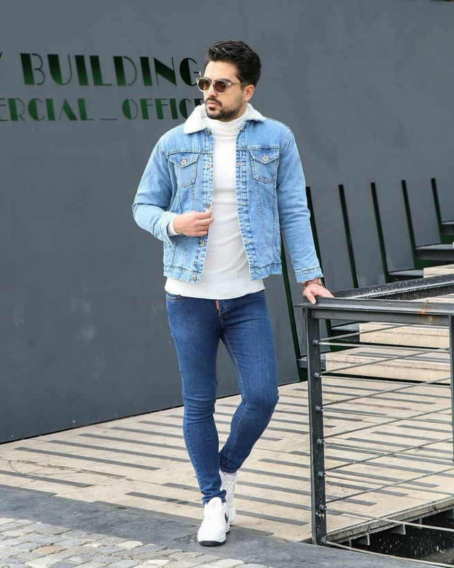 فروشگاه پوشاک بوتیک آرما 64 کت لی آبی روشن داخل خز مردانه