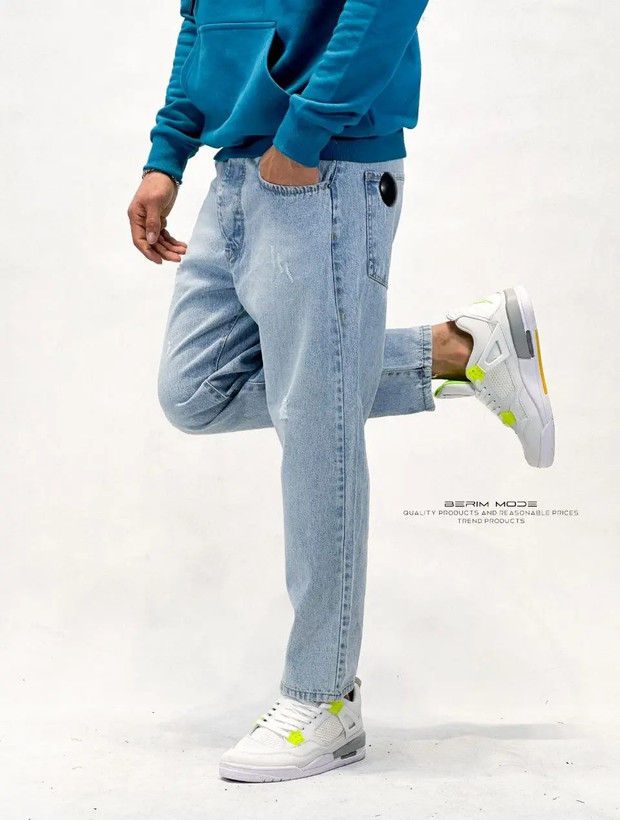 فروشگاه پوشاک بوتیک آرما 55 شلوار جین مام فیت مردانه مدل برند Turk آبی یخی