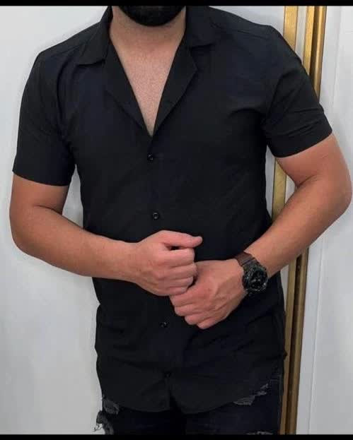 پیراهن نخی آستین کوتاه مردانه مشکی رنگ با تنخوری و کیفیتی بسیار عالی