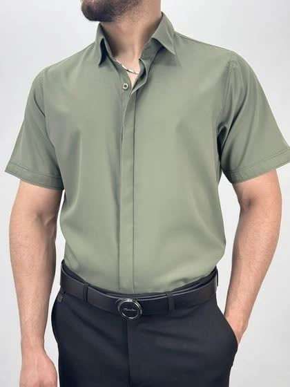 پیراهن آستین کوتاه مردانه تک رنگ با تنخوری و کیفیتی بسیار عالی-ارجینال