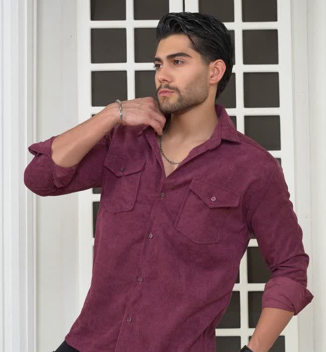 پیراهن کبریتی زرشکی دو جیب