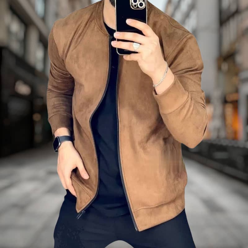 سویشرت مخمل سوییت مردانه اورجینال رنگ قهوه ای روشن