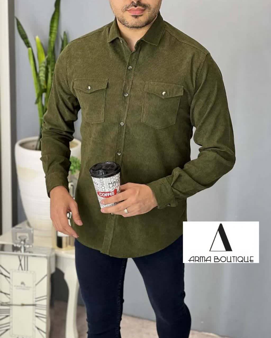 پیراهن کبریتی یشمی دو جیب؛ استایل شیک و راحت برای فصل سرد