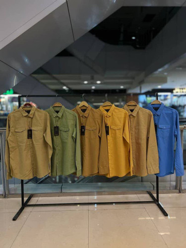 پیراهن کتان لی مردانه آستین بلند دو جیب پارچه ترک