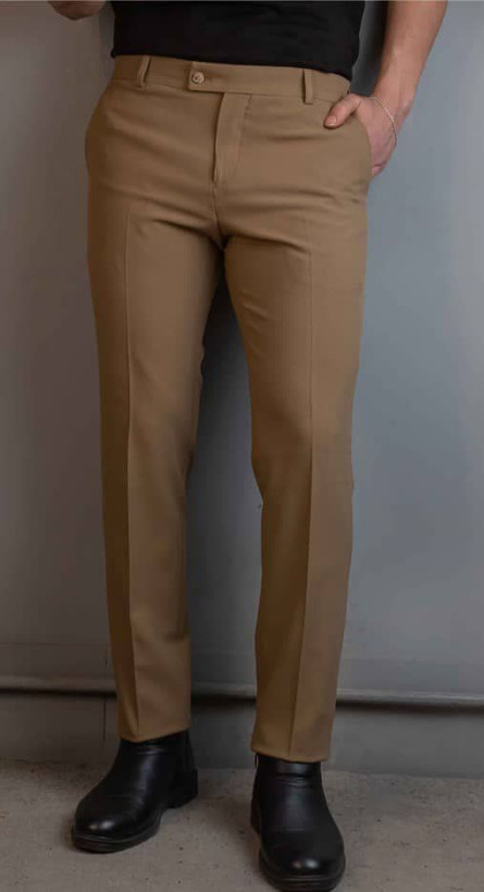 شلوار پارچه ای پارچه ای قهوه ای دوبر کش فول کش